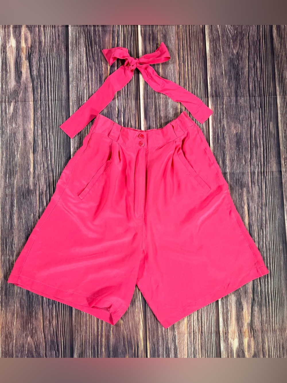 Women’s Vintage 80s 100%‎ Silk Hot Pink Bermuda Shorts Medium